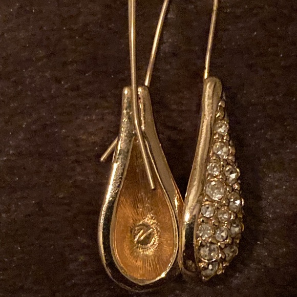 Vintage Swarovski Swan Signed crystal pavé teardrop wire earrings 1980s - Picture 5 of 7